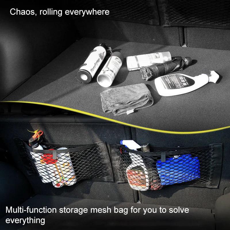 Car Rear Trunk Mesh Storage Organizer Bag with Elastic String Net  ourlum.com   