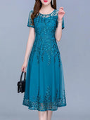 Blue Chiffon Mesh Long Dress Elegant Summer Fashion Comfort