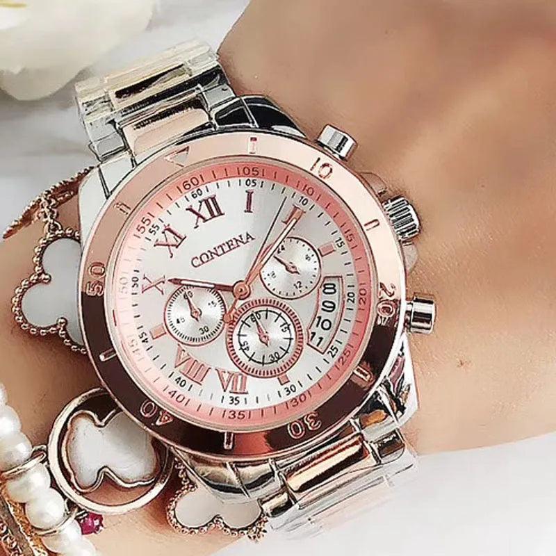 Luxury Steel Bracelet Women's Wristwatch with Creative Design  ourlum.com   