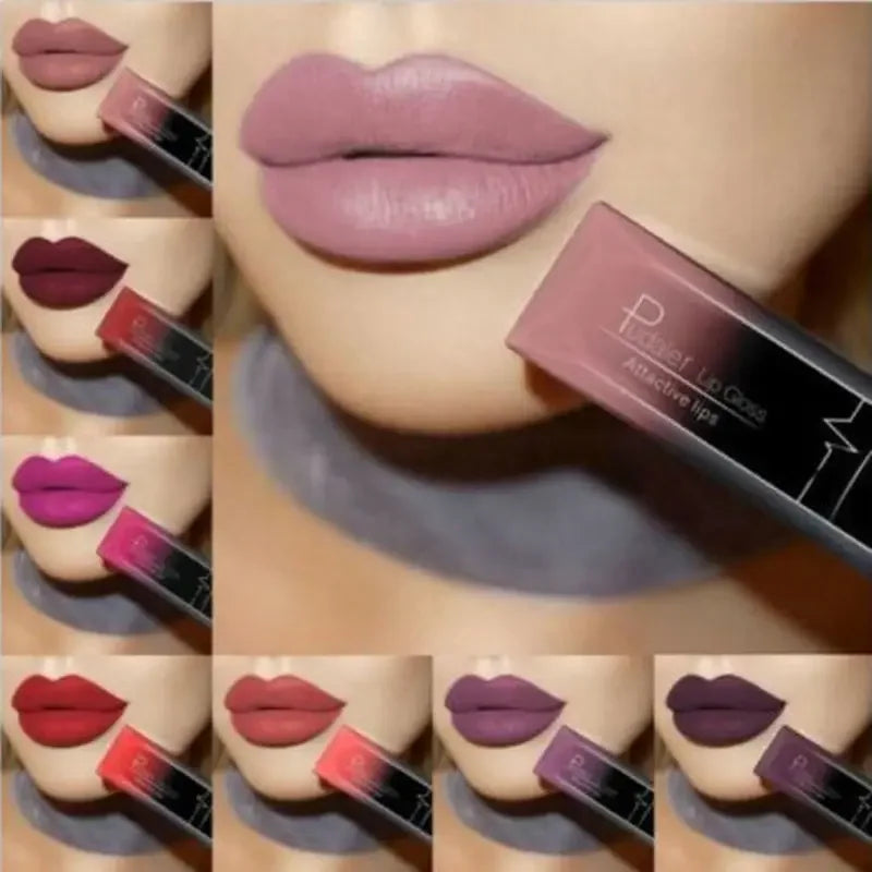 Matte Liquid Lipstick Waterproof Long Lasting Lip Gloss Tint Sexy Red Nude Purple Metallic Lipsticks Makeup Cosmetics  ourlum.com   