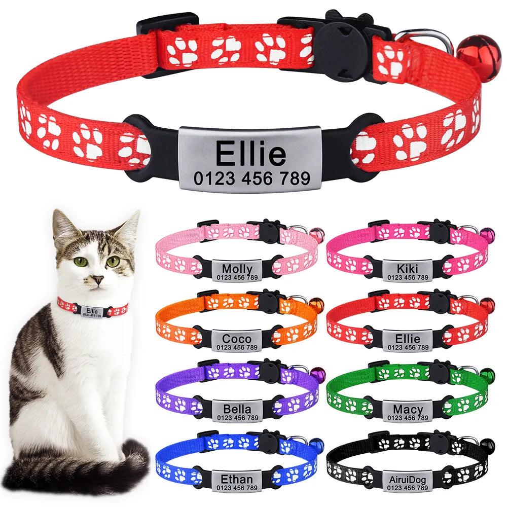 Adjustable Personalized Nylon Cat Collar with Bell and Safety Tag  ourlum.com   