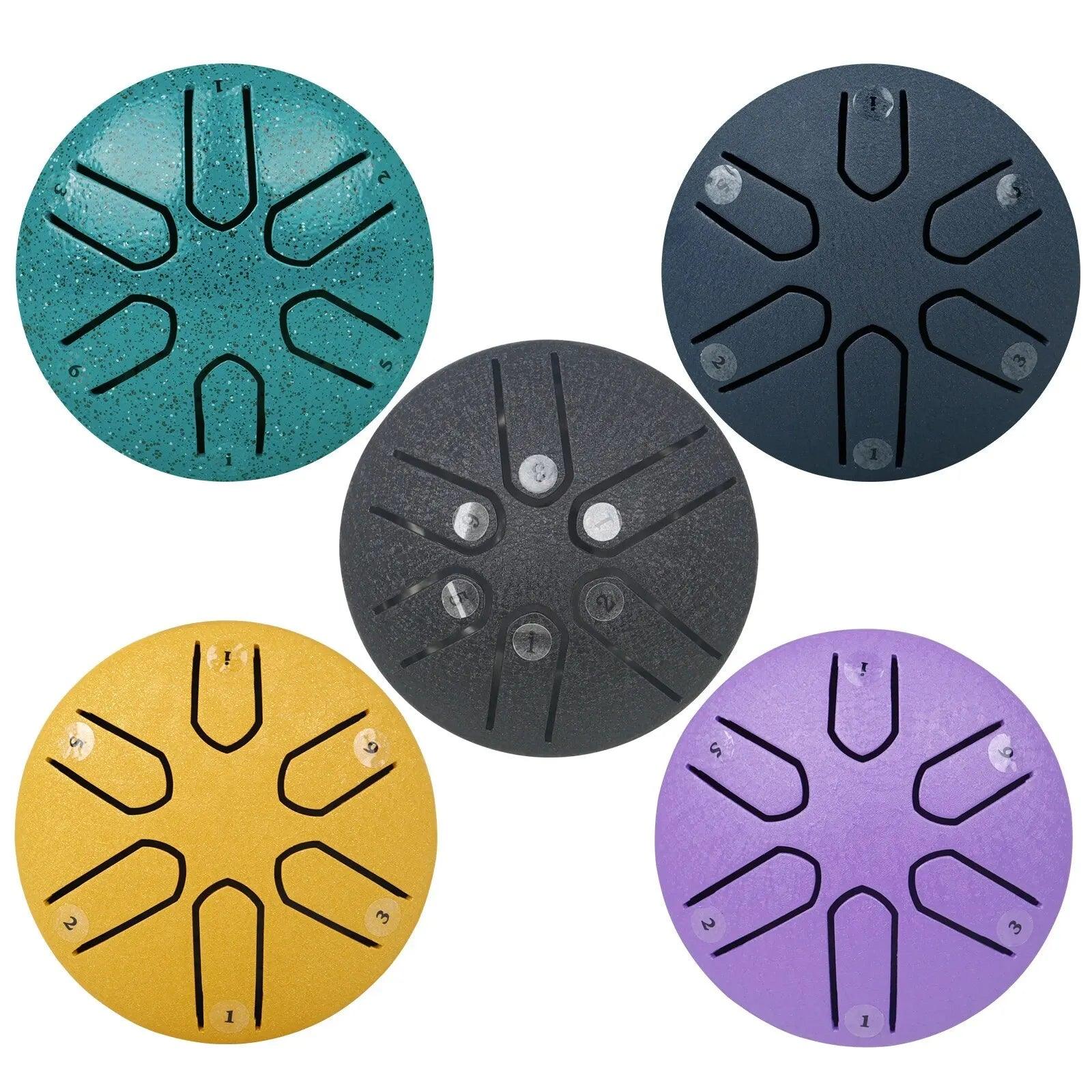 3 Inch 6-Tone Steel Tongue Drum Mini Hand Pan Drums with Drumsticks Percussion Musical Instruments Giftware Drum Accessories