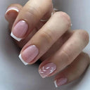 French False Nails Chic Nude White Short Square Tips Glue