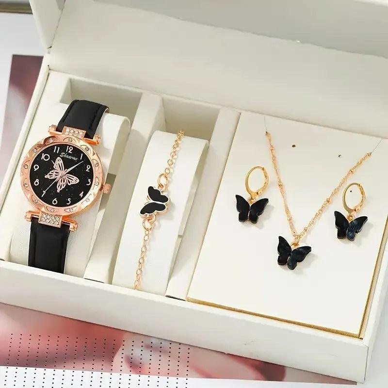 Luxury Rhinestone Butterfly Jewelry Set: Elegant Fashion Accessories  ourlum.com Black  