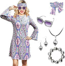 Hippie Disco Dress Set: Vintage Costume Accessories for Women