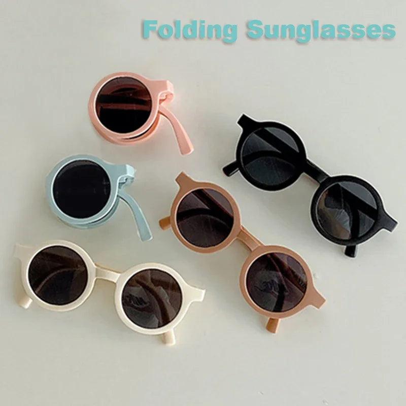 Trendy Foldable Kids Sunglasses for Boys and Girls - UV Protection Round Shades for Outdoor Fun