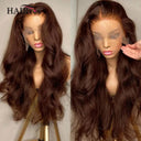 Chocolate Brown Brazilian Human Hair Lace Front Wig 22 Inch