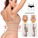 Deep V Neck Shapewear Bodysuit with Built-In Bra - Slimming Thong Body Shaper for Women