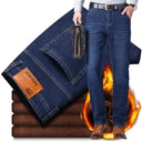 2023 Winter Men Black Blue Straight Stretch Denim Pants