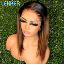 Ombre Brown Bone Straight Bob Lace Front Wig Glueless 99J Red