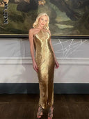 Shinny Metallic Halter Dress Glamorous Clubwear Fashion