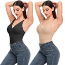 Deep V Neck Shapewear Bodysuit with Built-In Bra - Slimming Thong Body Shaper for Women