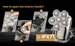 Sejoy 6 IN 1 Electric Head Hair Shaver Mens Cordless Wet/Dry Bald Head Waterproof Razor with Rotary Blades , Nose Trimmer