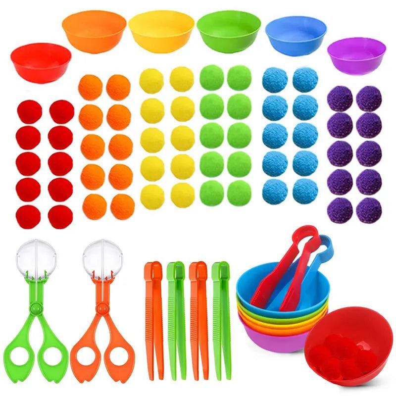 Rainbow Pompoms Sorting Cup Montessori Preschool Learning Toys  ourlum.com   