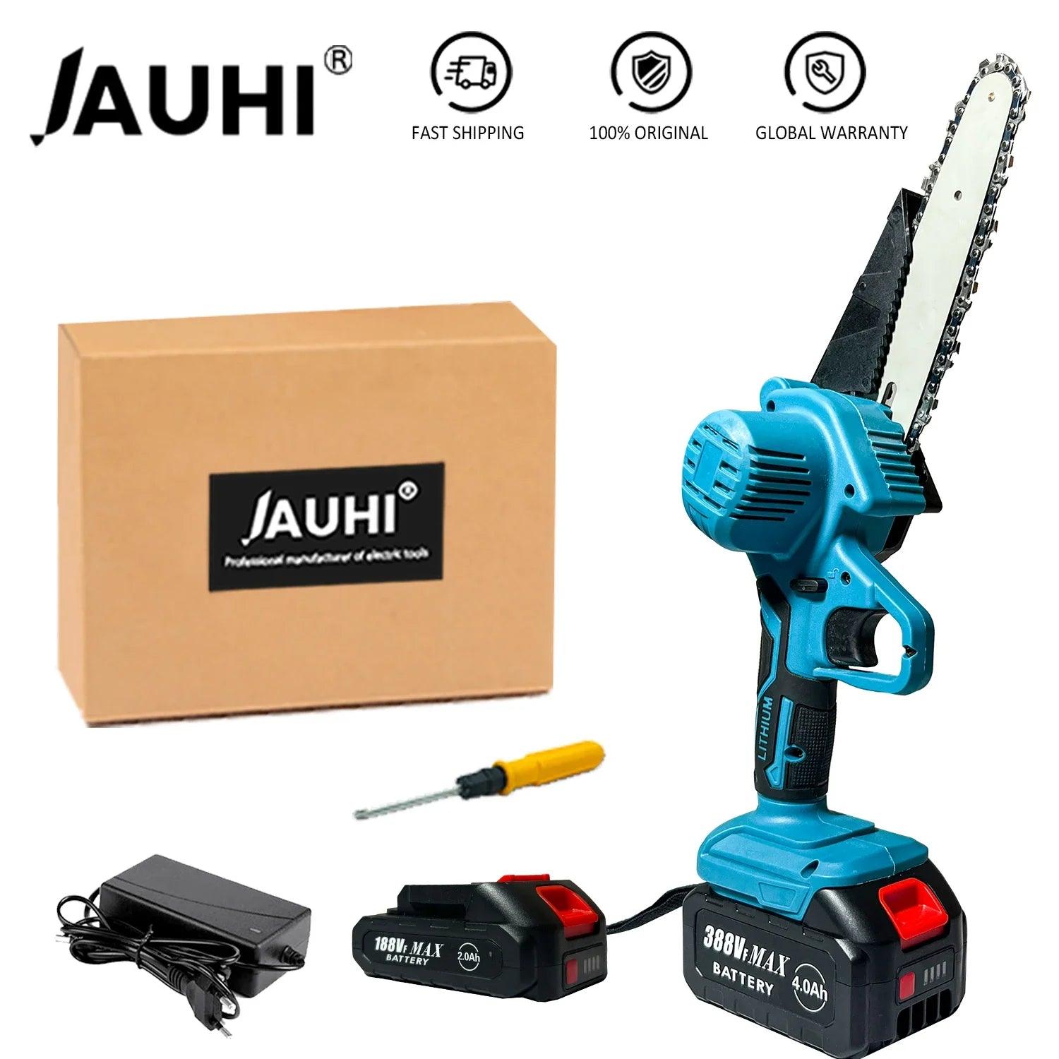 JAUHI 3500W 6Inch Electric ChainSaw Rechargeable Saw 40000RPM Cordless Chain Saw Wood Power Tools For Makita 18V Battery  ourlum.com   