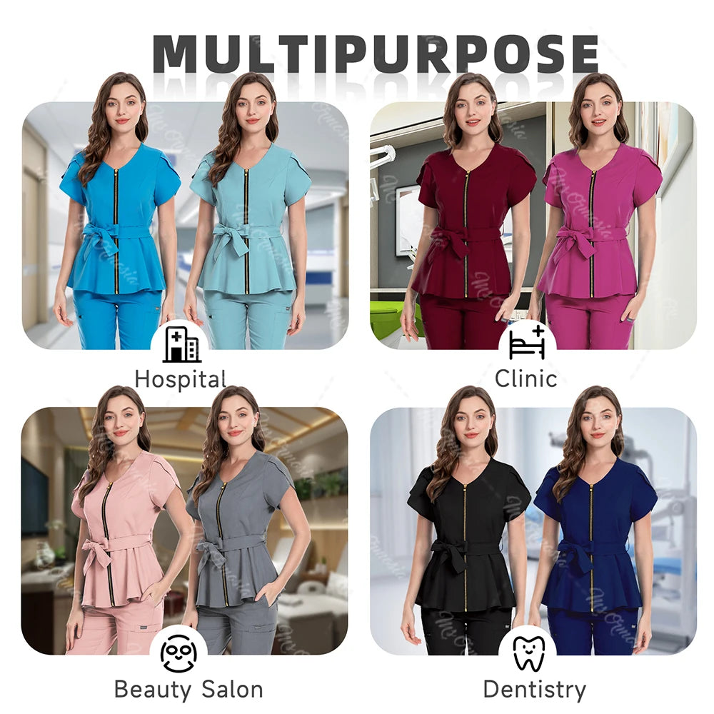 Women Scrubs Set Zipper Collar Beauty Clothes High Quality