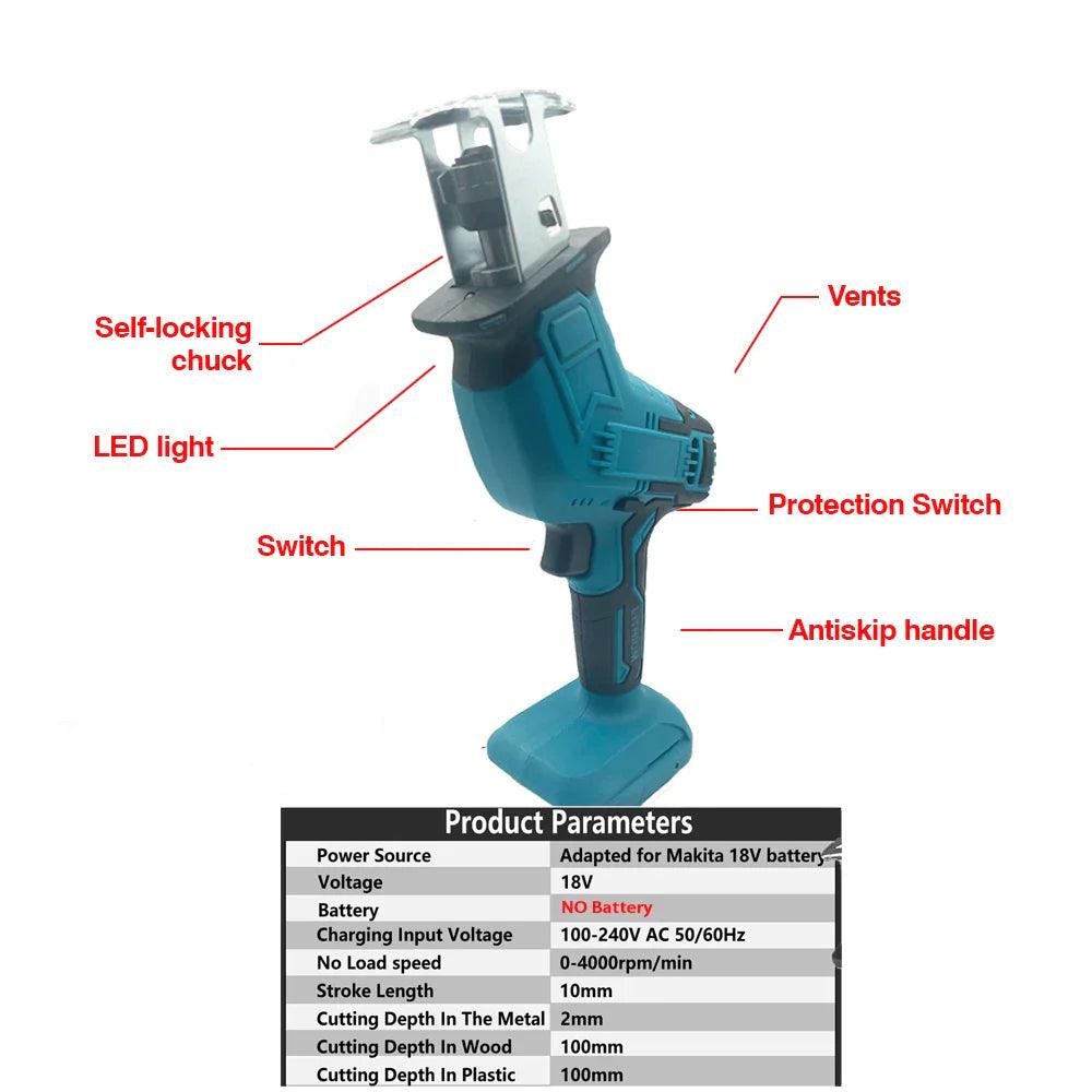 Cordless Electric Reciprocating Saw Wood Metal Cutting Saw Lithium Battery Saber Saw Portable Saw Power Tool For Makita  ourlum.com   