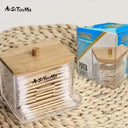 Wooden Lid Cotton Swab Holder - Elegant Bathroom and Apothecary Storage Solution  ourlum.com   