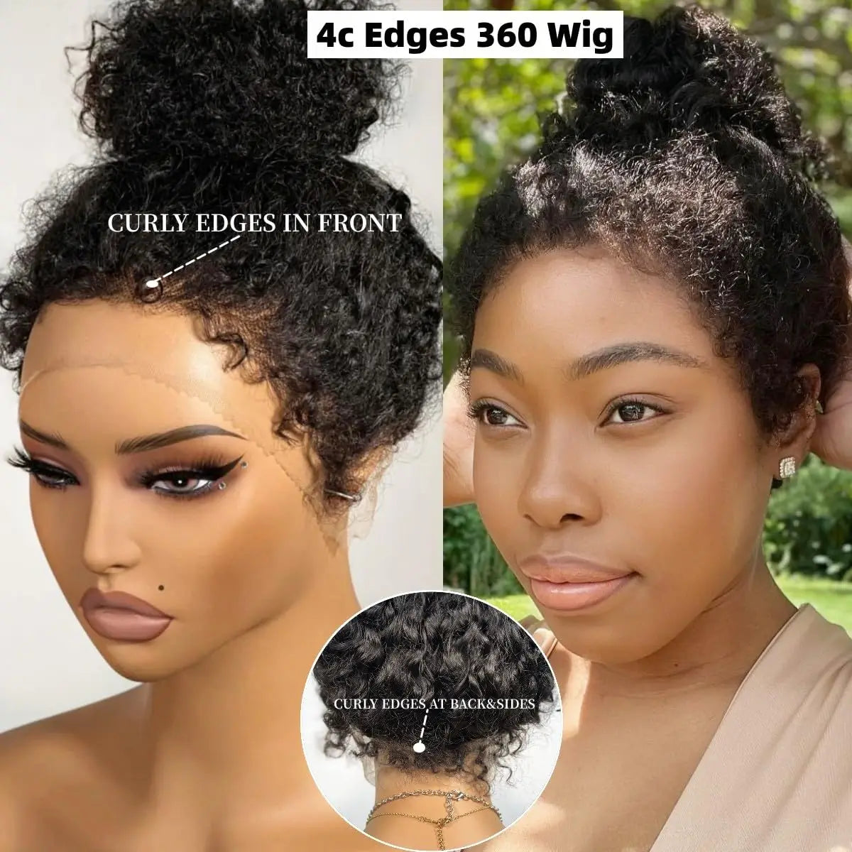 Natural 4C Curly Full Lace Front Wig with Pre-Plucked Hairline and Bleached Knots