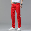 Red White Jeans Men's Stretch Cotton Denim Pants Classic Straight Fashion Fit Autumn Business Casual Trousers Man Clothes