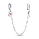 New Silver Plated Safety Chain Pink Cat Moon Star Charm