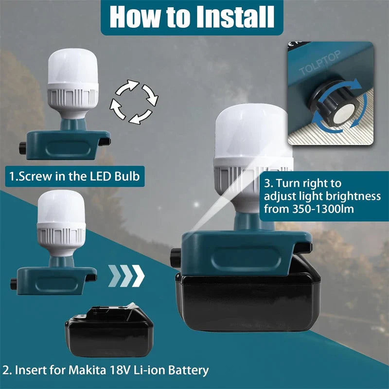 Versatile LED Work Light for Makita/Dewalt/Milwaukee - Dimmable & Portable Flashlight