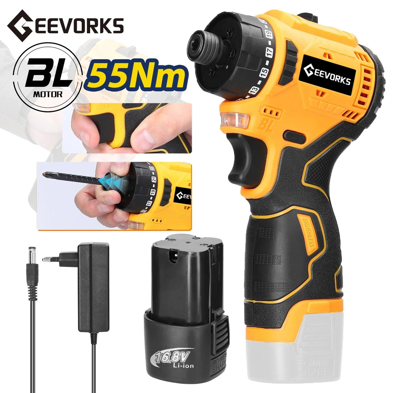 Brushless Li-ion Electric Screwdriver 55Nm Torque 16.8V Multifunctional Repairing Tool Kit Electric Screw Driver 2 Speed Control  ourlum.com   