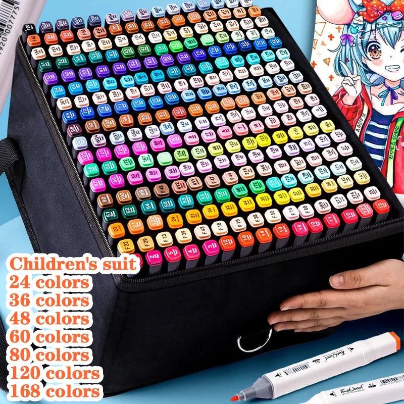 Vibrant Dual-Ended Marker Pens Set for Artistic Creations and Manga - 168 Colors  ourlum.com   