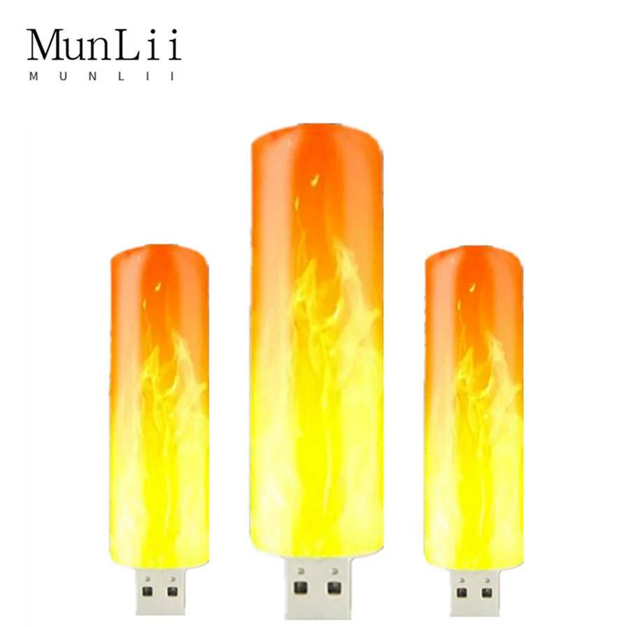 USB LED Atmosphere Light Flame Flashing Candle Lights Book Lamp for Power Bank Camping Lighting Lighter Effect Light