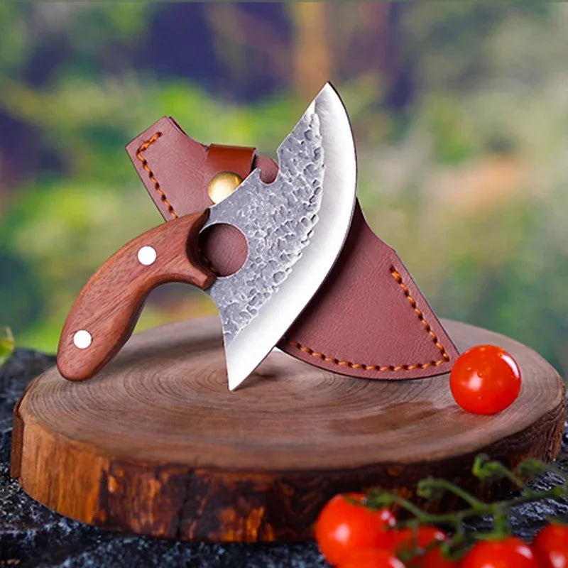 Hand Forged Stainless Steel Boning Knife with Bottle Opener - Versatile Kitchen Chef Knife for Meat Cutting and Bone Removal