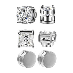 Magnetic CZ Stud Earrings Set: Bold Hip Hop Jewelry Collection