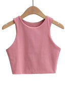 2023 Summer Collection Women's Sleeveless Double Nylon Tank Tops - Elegant O-neck Design  ourlum.com Pink M 