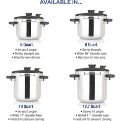 Zavor 10 Quart Stainless Steel Pressure Cooker - Safe Canning & Multi-Pressure Cooking