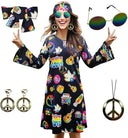 Hippie Disco Dress Set: Vintage Costume Accessories for Women