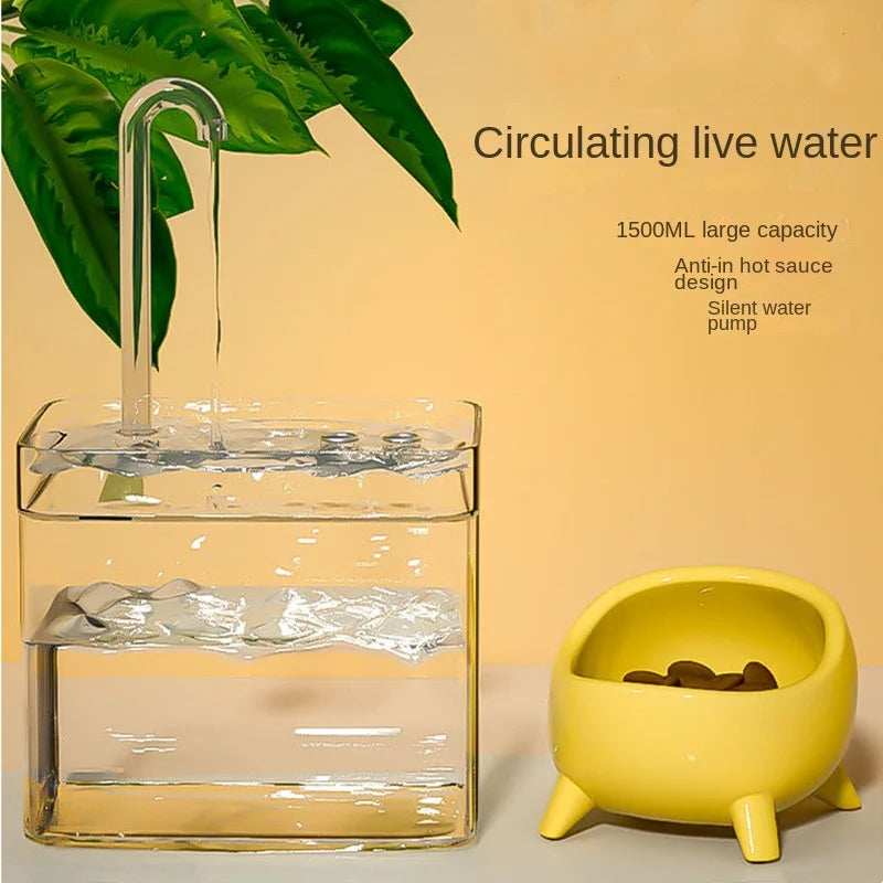 Cat Water Fountain: Transparent Electric Mute Drinking Bowl for Pet Health  ourlum.com   