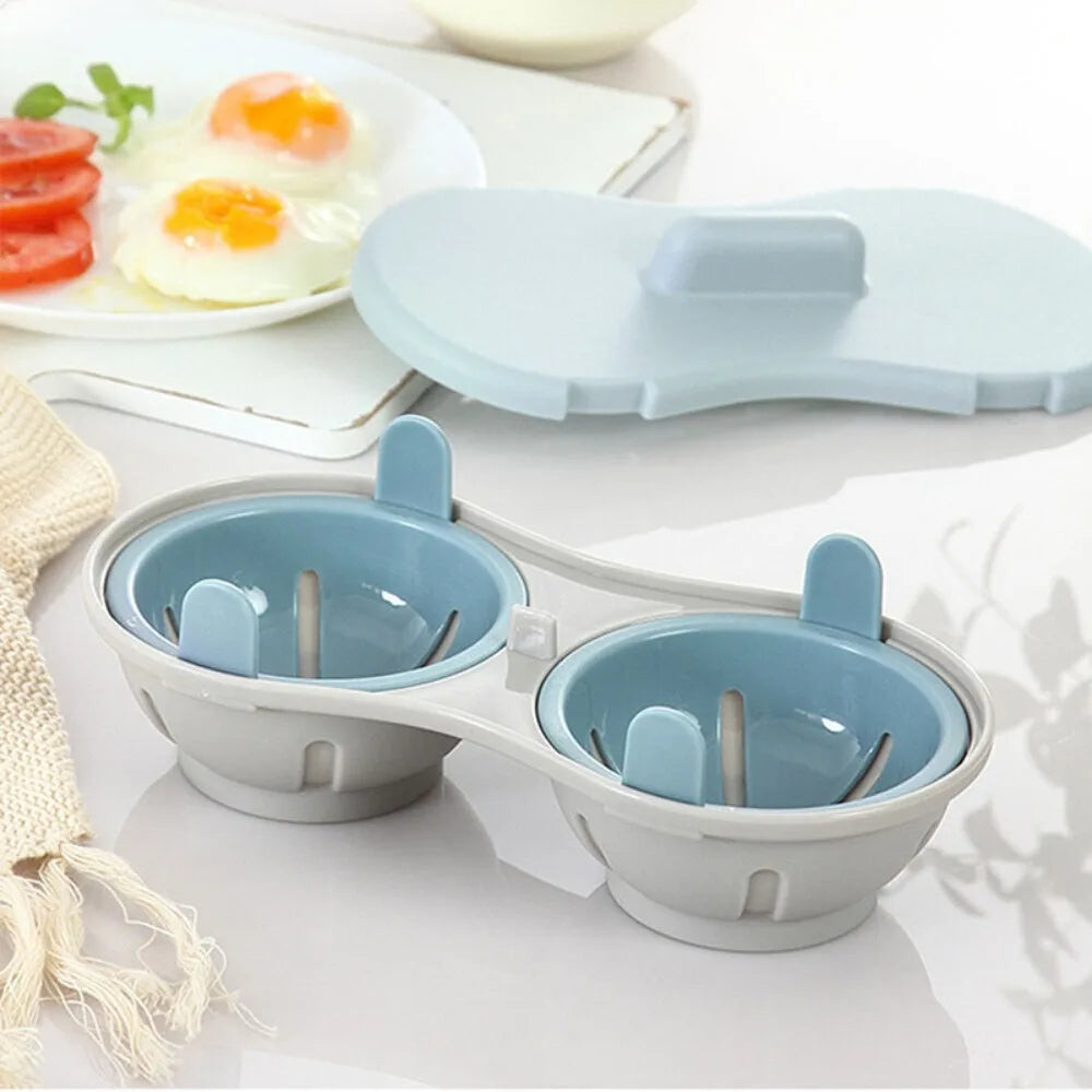 Dual Cup Microwave Egg Cooker with Easy-Clean Lid for Steamed Eggs