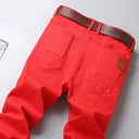 Red White Jeans Men's Stretch Cotton Denim Pants Classic Straight Fashion Fit Autumn Business Casual Trousers Man Clothes