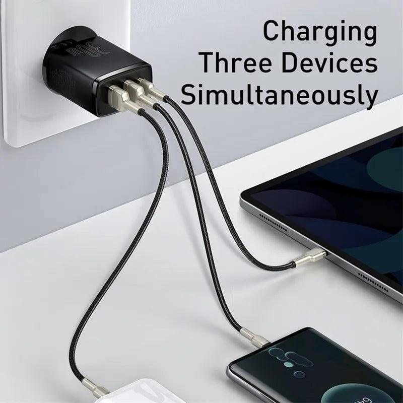 Baseus 30W USB Charger - Ultimate Fast Charging Solution for iPhone, Samsung, Xiaomi - 3 Ports, Travel-Friendly  ourlum.com   