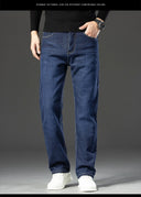 HIQOR Winter Fleece Thick Jeans Men Business Casual Pants