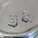 Liquid Silver Geometric Clip Earrings Y2K Punk Accessory