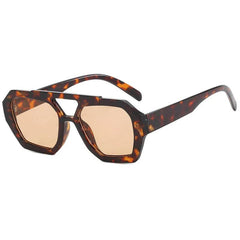 Chic Vintage Square Sunglasses for Men and Women - Thick Frame Double Bridge UV Protection in Leopard and Blue