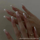 French False Nails Chic Nude White Short Square Tips Glue