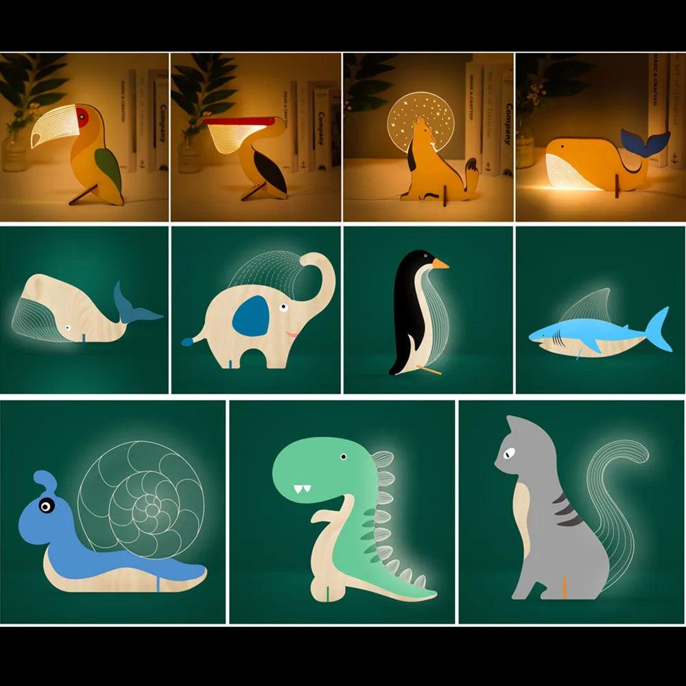 Animals LED Night Light | Wood Acrylic USB Lamp for Kids | Pelican Sirius Whale Toucan  ourlum.com   