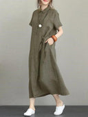 Summer Lapel Dress Vintage Breathable Cotton Linen Outfit