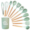 12-Piece Non-Stick Silicone Kitchen Utensil Set with Wooden Handles