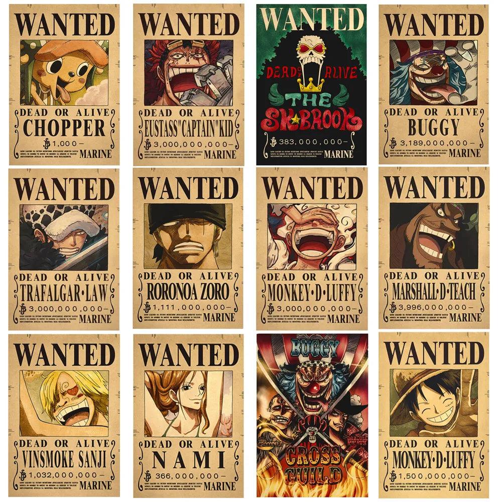 One Piece Anime Figure Luffy Vintage Wanted Posters Wall Decor Art  ourlum.com   