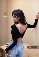 Chic Backless Crop Top Stylish Square Collar Shirt Women