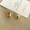 Chunky Dome Gold Teardrop Earrings Vintage Stainless Steel Hoops