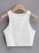 2023 Summer Collection Women's Sleeveless Double Nylon Tank Tops - Elegant O-neck Design  ourlum.com WHITE M 