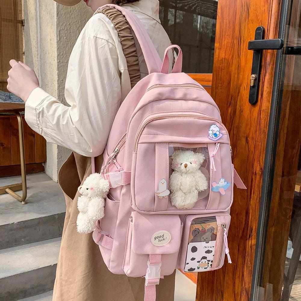 Sweet Cute Nylon Backpack for Women Classic Causal Designer Girl Backpack Bag Doll Pendant Fashion School Bag for Girl  ourlum.com   